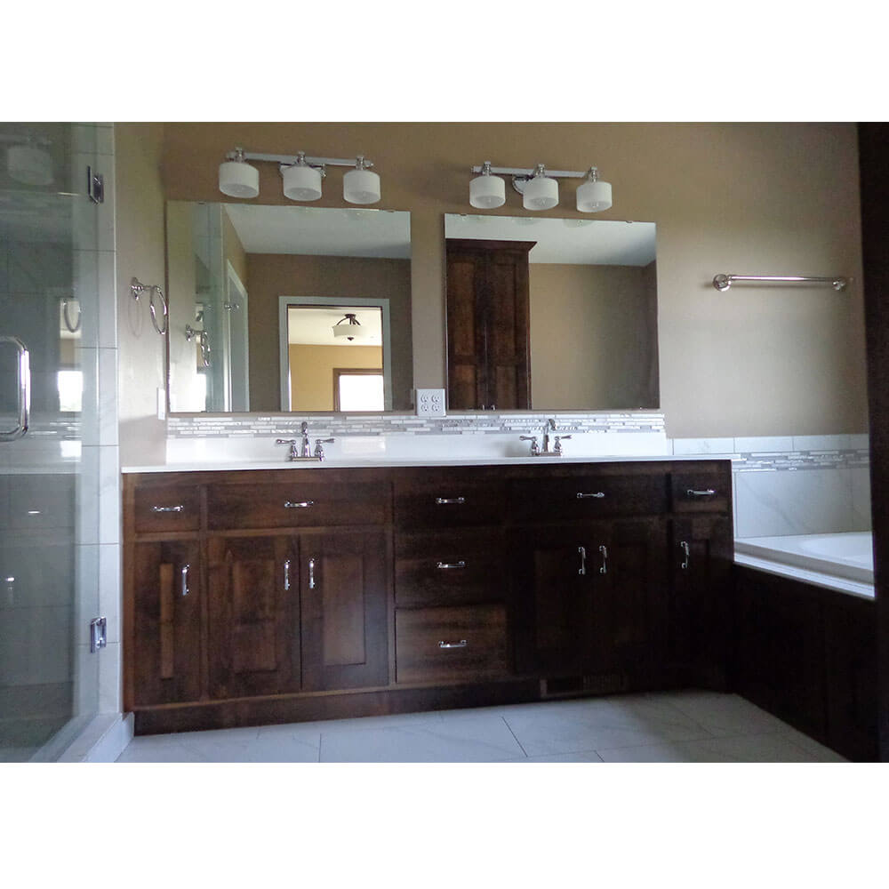 White granite bathroom with two sinks